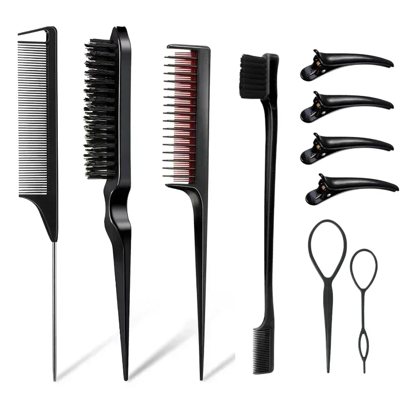 3-10pcs Hair Styling Comb Set Teasing Hair Brush Triple Teasing Comb Rat Tail Combs Edge Brush Hair Tail Tools Braid Tool Loop - Image 2