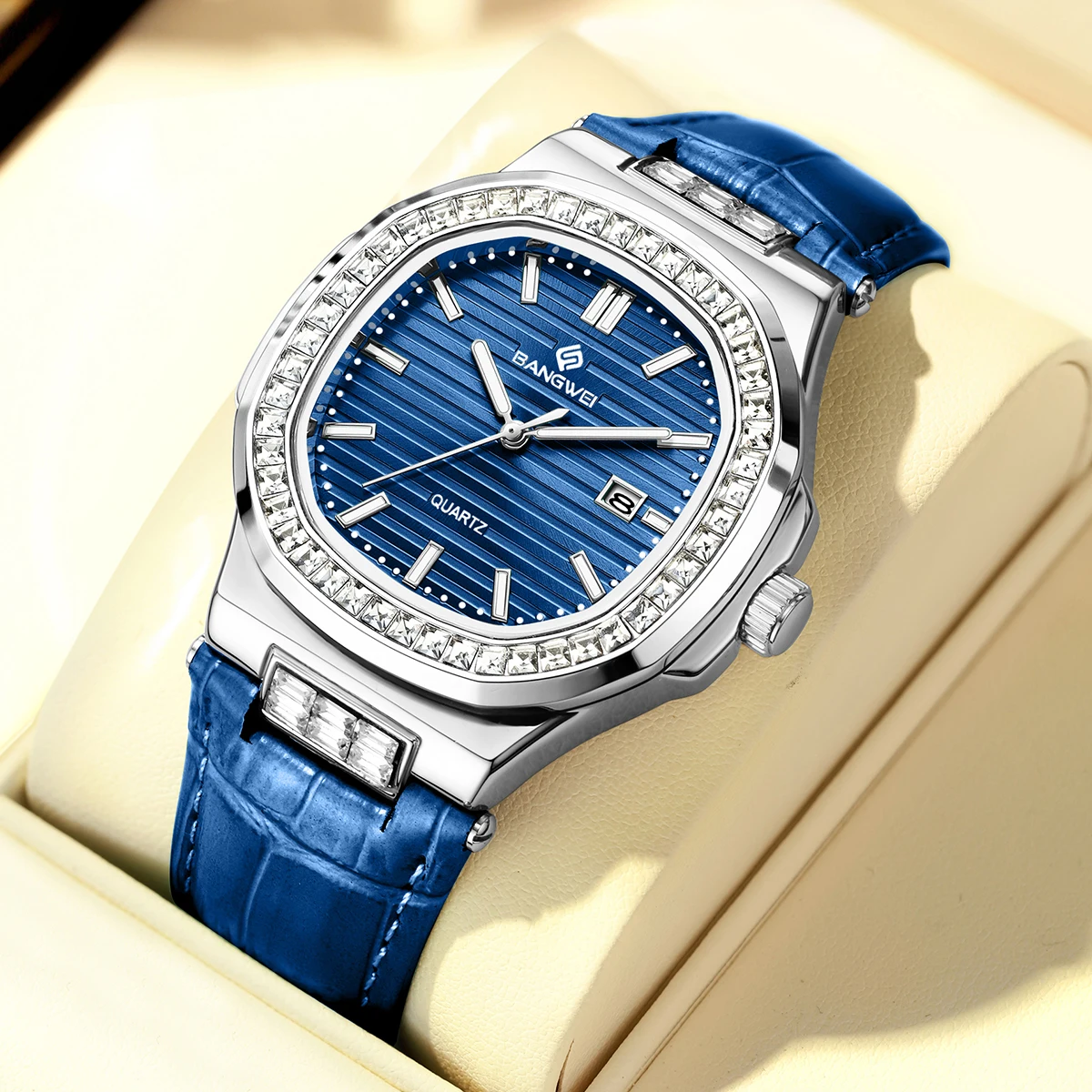 New Fashion BANGWEI Elegant Luxury Quartz Woman Watch Simple Dial Diamond Retro Leather Date Waterproof Luminous Women's Watches - Image 6