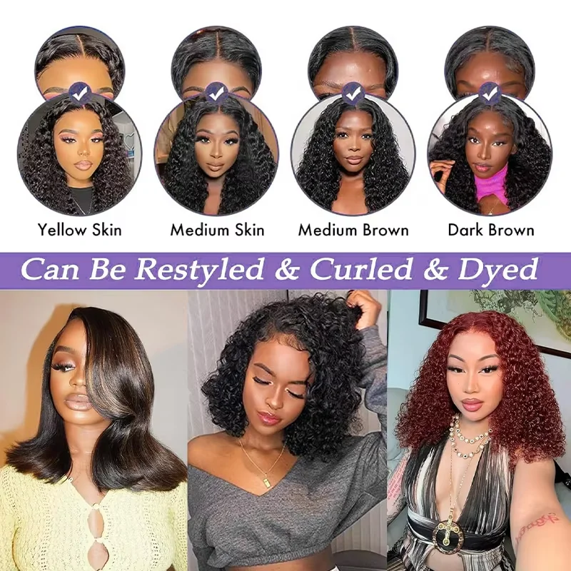 250Density Glueless Short Bob Wig 10 Inch Deep Wave Lace Front Bob Wigs Human Hair 5x5 Glueless Bob Wig Human Hair Ready To Wear - Image 6