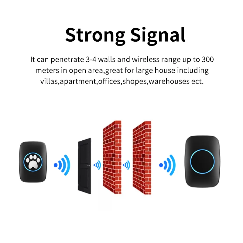 Touch Pet Doorbell 300M/984 ft Range 60 Songs Cat & Dog Training Pager LED Flash light Smart Wireless Doorbell Plug US EU - Image 6