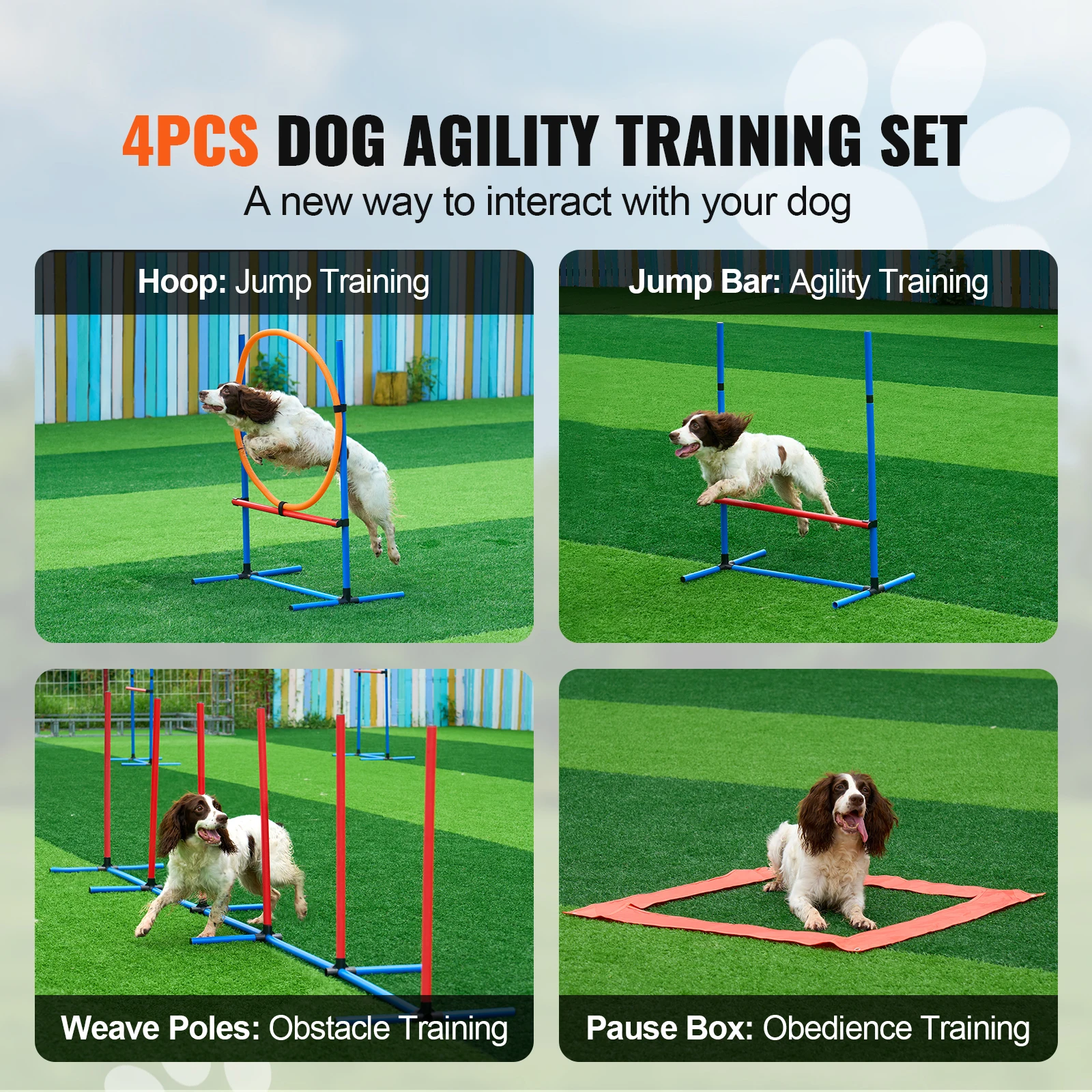 SucceBuy Dog Agility Training Equipment 4 PCS Set with Adjustable High Hurdles 6 Weave PolesJump Ring Square Pause Box Whistle - Image 6