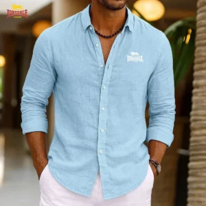 LONSDALE printed men's new casual shirt, a lightweight pure cotton long-sleeved Henry shirt, linen shirt, breathable collar Hawa