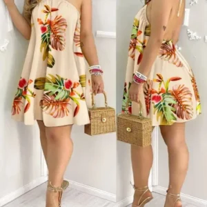 Floral Print Halter Neck Dress Boho Backless Halter Dress For Spring  Summer Women's Clothing
