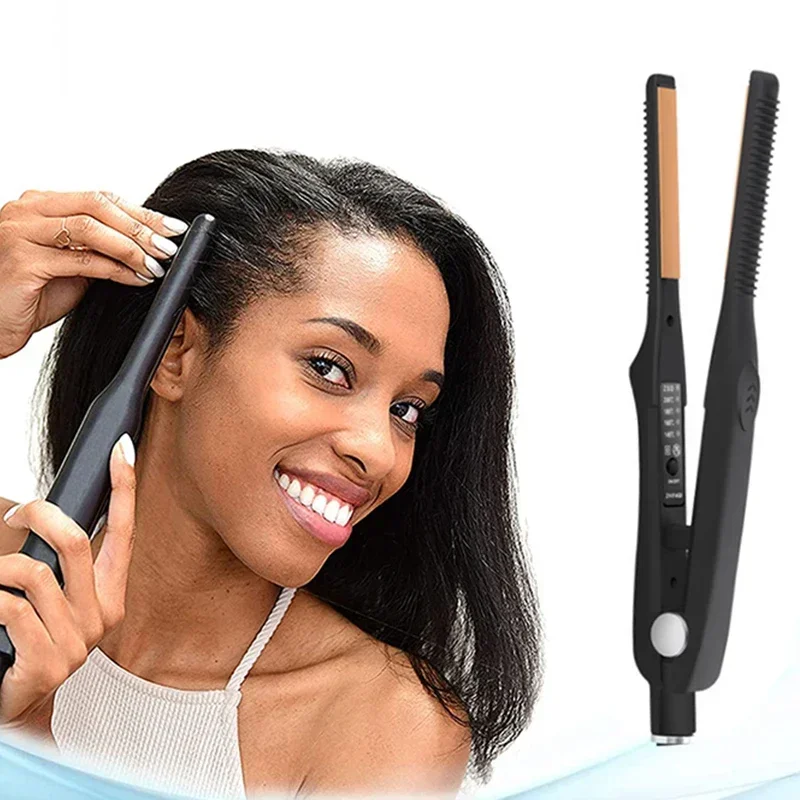 2-in-1 Mini Hair Straightener Curling Iron Professional Ceramic Short Flat Iron for Women & Men Beard Straightener - Image 4