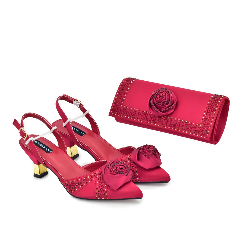 2026 Latest Italian Design African Women's High Heels Pointed Toe Sandals Party Wedding Party Shoes and Bags Set for Wedding