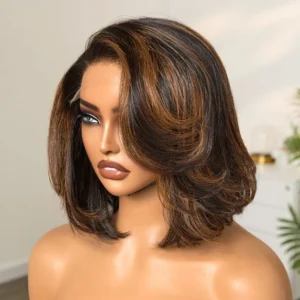 180 Density Bob Loose Wave Highlight 1b/30 5x5 Lace Glueless Wig No Bangs Colored Highlight Bob 12inch Human Hair For Women