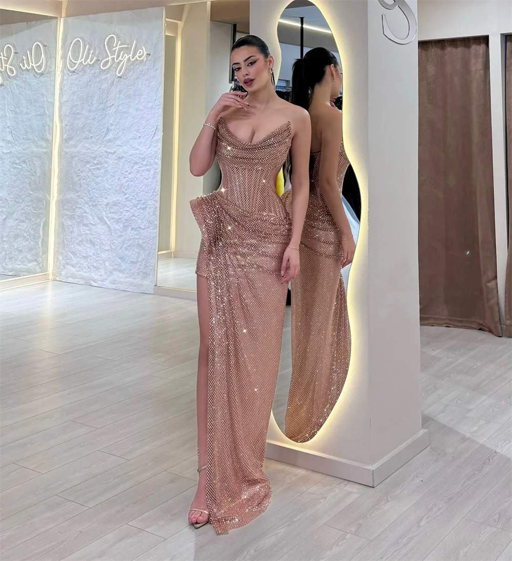 Contessa Dubai Customized Side High Slit Pleated Mermaid Prom Dress Floor-length Strapless Evening Dress Sleeveless Party Dress - Image 4