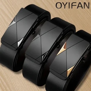 Men's Leather Belt Fashion Automatic Buckle Cowskin Male Belts Luxury Designer Black belt 110-160cm Plus Size Jeans Belt