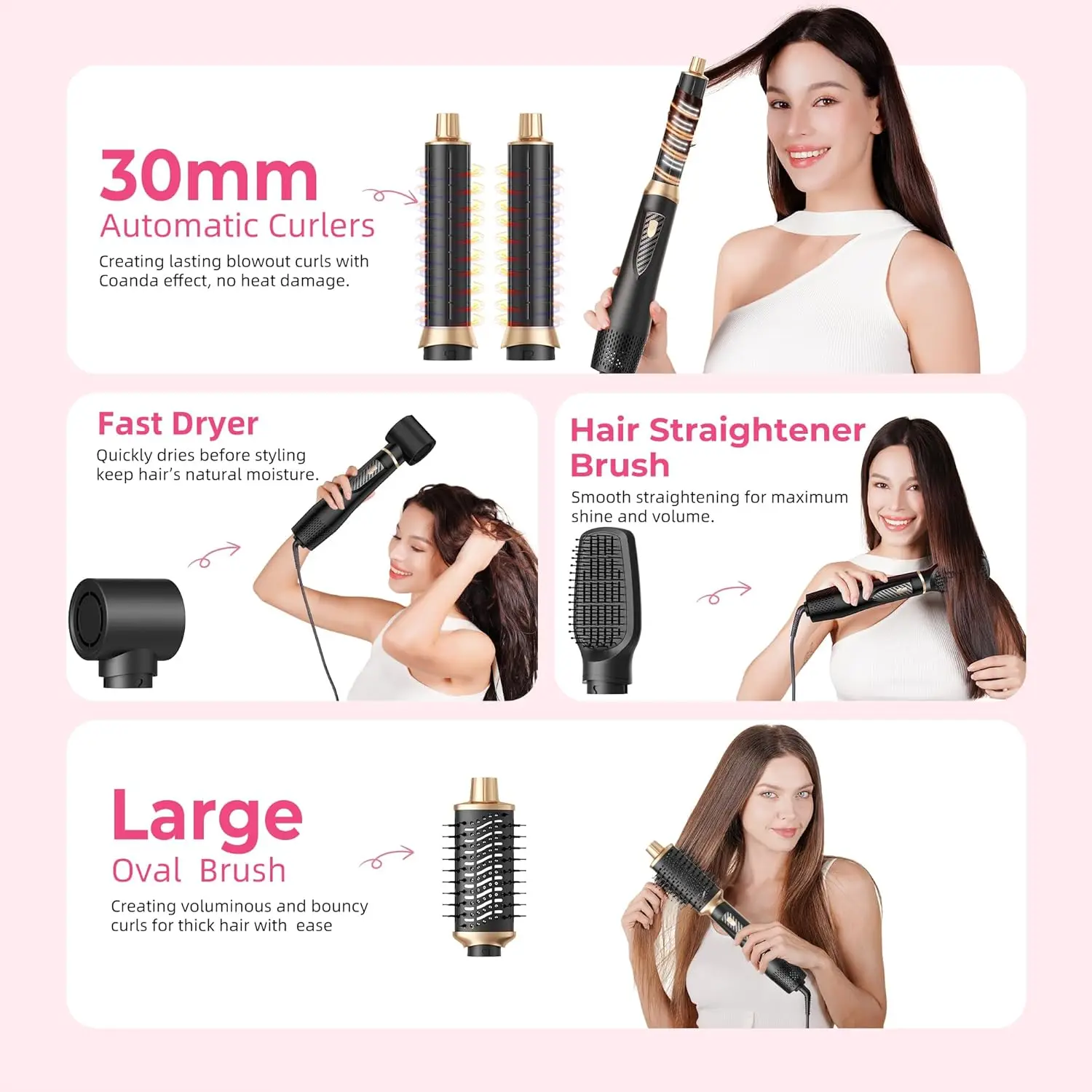5-in-1 Ionic Hair Dryer Brush: Fast Drying, Curling, Frizz-Free for All Hair Types - Black - Image 2