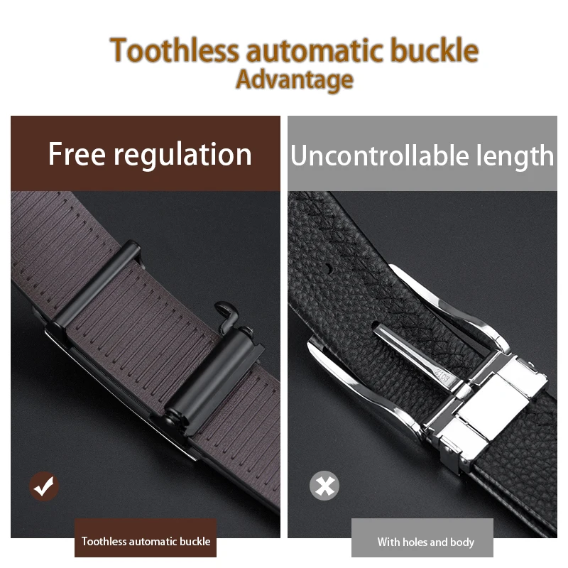 Men's Leather Belt Fashion Automatic Buckle Cowskin Male Belts Luxury Designer Black belt 110-160cm Plus Size Jeans Belt - Image 4