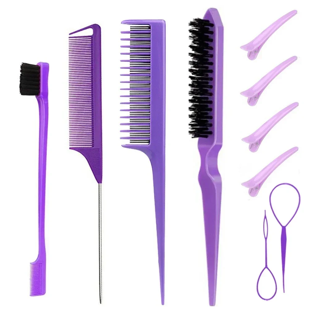 3-10pcs Hair Styling Comb Set Teasing Hair Brush Triple Teasing Comb Rat Tail Combs Edge Brush Hair Tail Tools Braid Tool Loop - Image 10