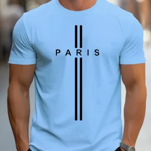 3D printed men's loose summer T-shirt, Paris printed round neck casual tight T-shirt, short sleeved T-shirt