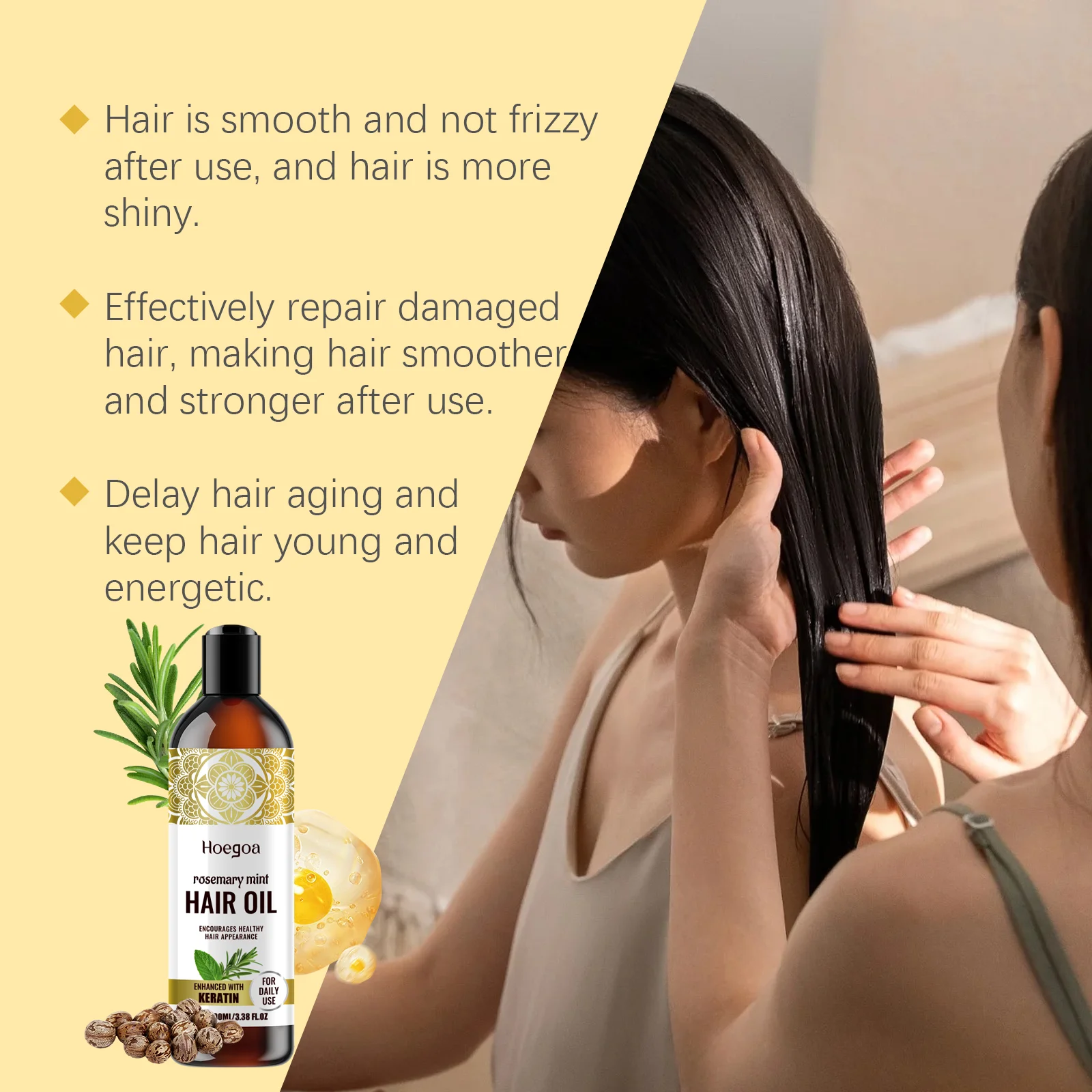 Hoegoa 100ml Rosemary Hair Oil Smooth and Nourish Scalp Massage Improves Forking, Moisturizes and Anti Curls Hair Essential Oil - Image 4