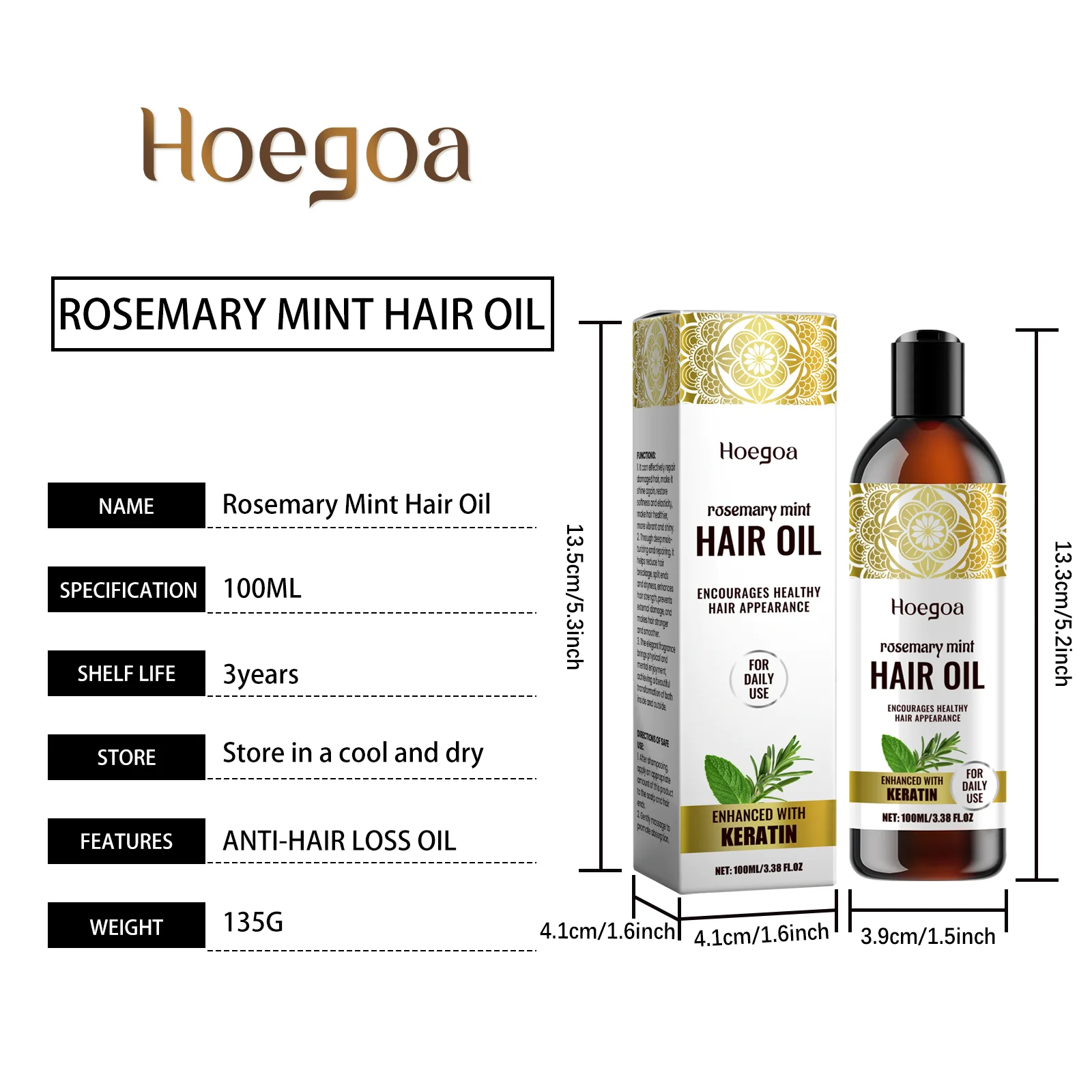 Hoegoa 100ml Rosemary Hair Oil Smooth and Nourish Scalp Massage Improves Forking, Moisturizes and Anti Curls Hair Essential Oil - Image 6