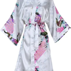 Silk Satin Wedding Bride Bridesmaid Robe Floral Bathrobe Short Kimono Robe Night Robe Bath Robe Fashion Dressing Gown For Women