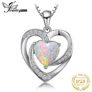 JewelryPalace Heart Love 2.4ct Created Opal 925 Sterling Silver Pendant Necklace for Women No Chain