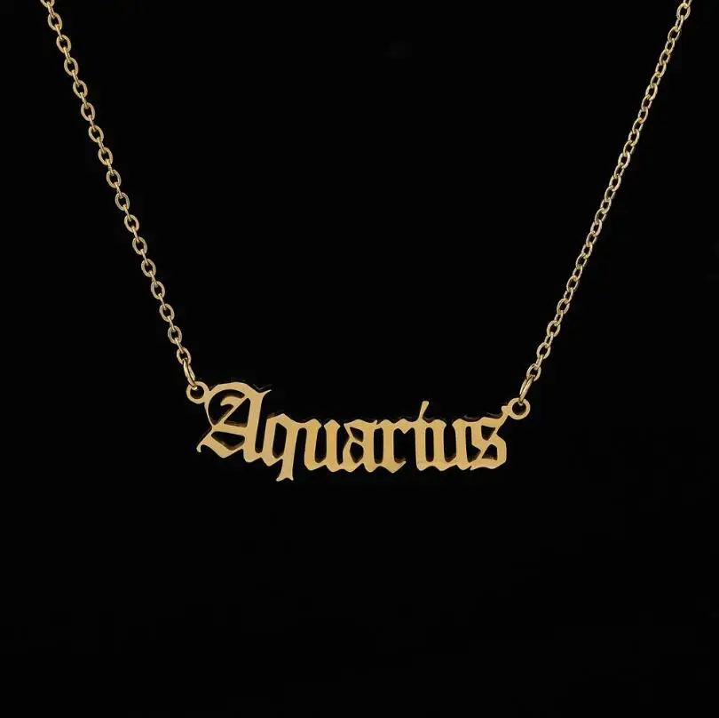 Stainless Steel 12 Zodiac Constellation Necklaces Letter Aquarius Aries Gemini Pisces Leo Sagittarius Pendant Necklace for Women - Image 5