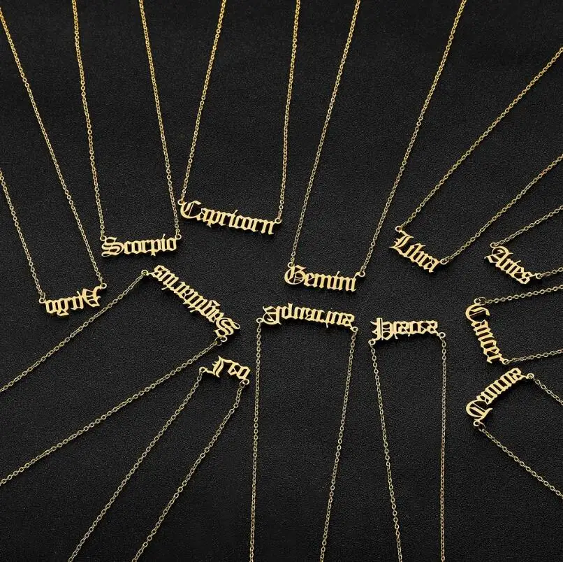 Stainless Steel 12 Zodiac Constellation Necklaces Letter Aquarius Aries Gemini Pisces Leo Sagittarius Pendant Necklace for Women - Image 3
