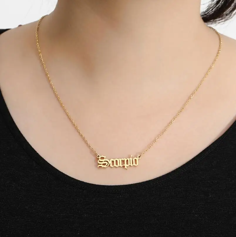 Stainless Steel 12 Zodiac Constellation Necklaces Letter Aquarius Aries Gemini Pisces Leo Sagittarius Pendant Necklace for Women - Image 2