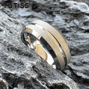 TUTISS 6mm 8mm Original Color Tungsten Wedding Band Men Women Ring Center Groove Brushed Finish Shiny Forever