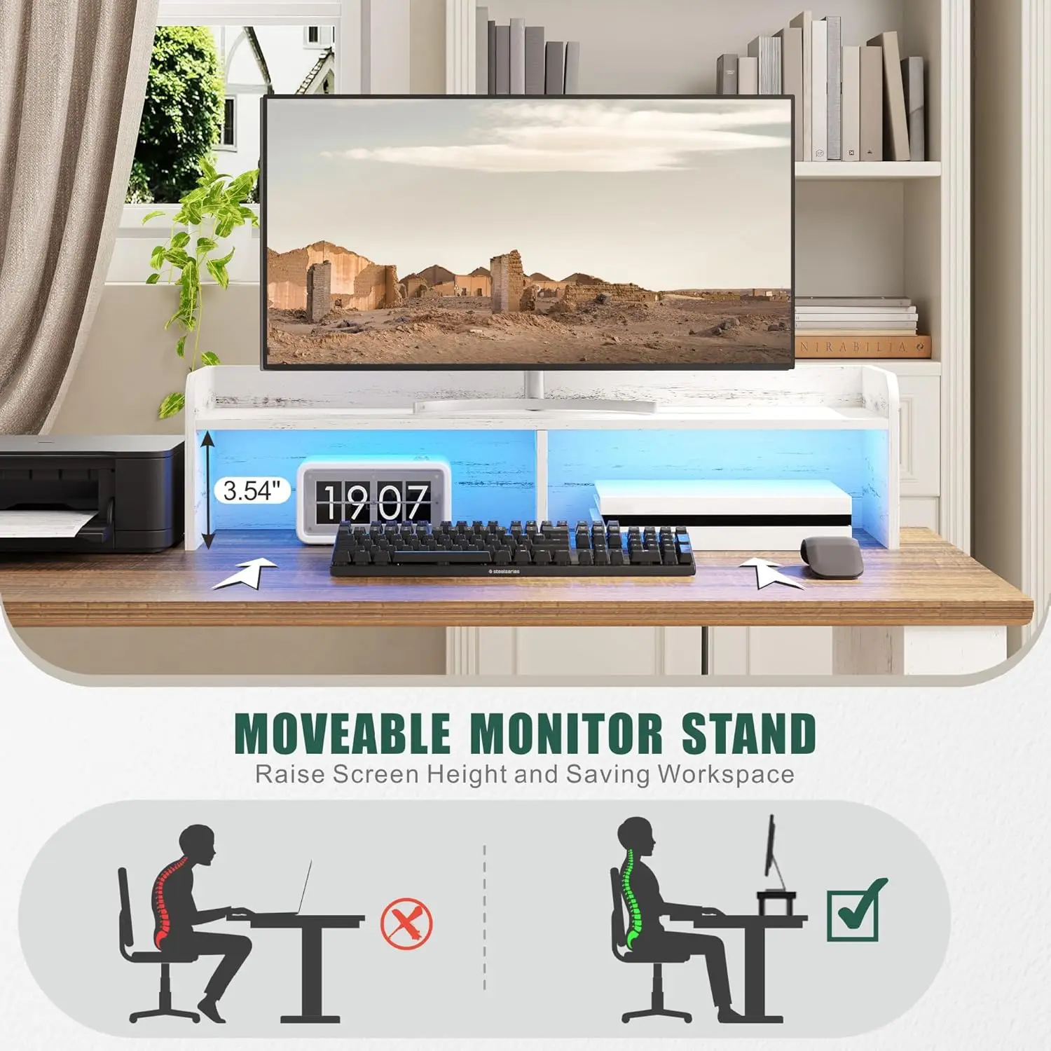 L Shaped Desk with LED Lights 59in Corner Computer Desk with Drawer & Power Outlets for Home Office Gaming, Customized - Image 3