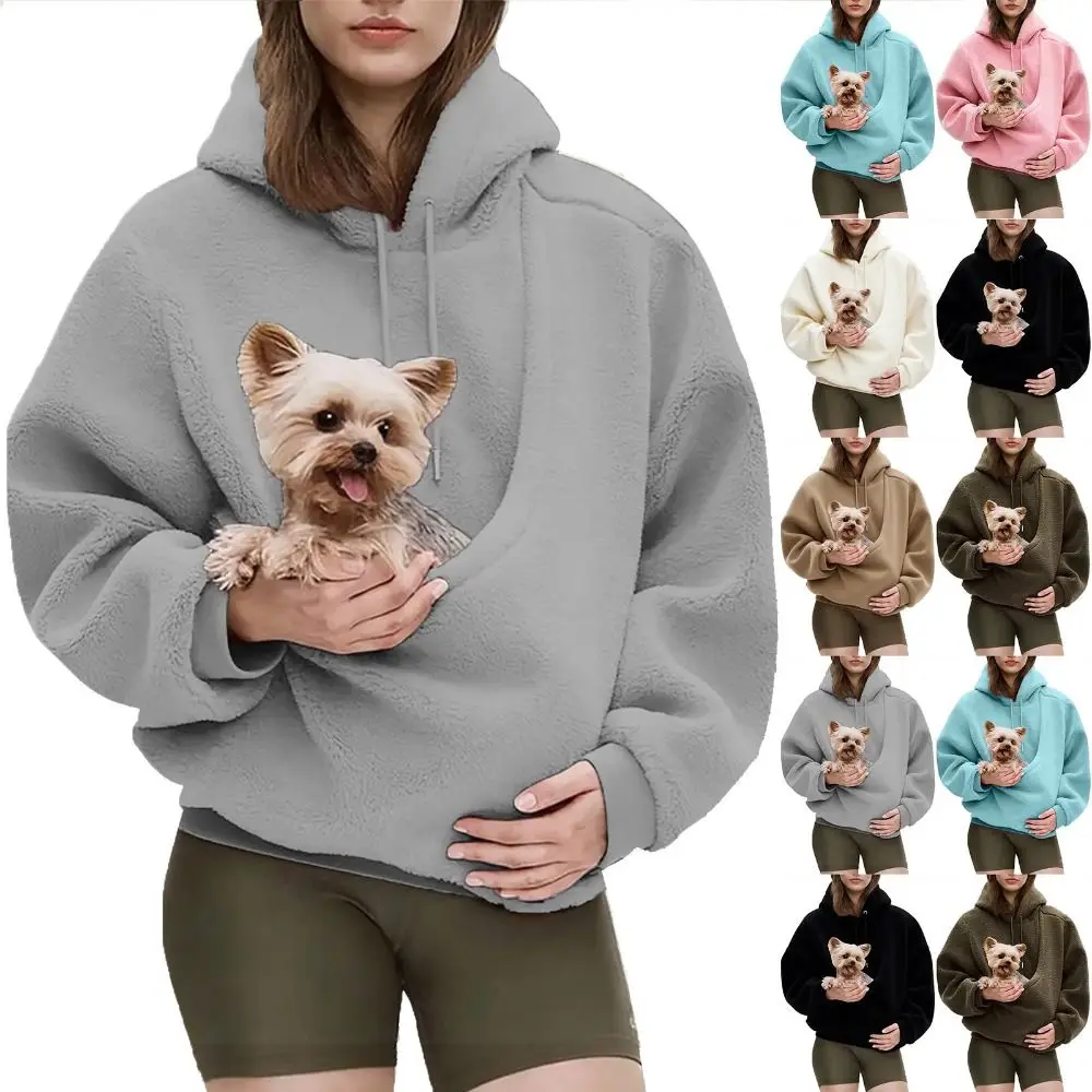 Front Large Pouch Pet Carrier Hoodie Long Sleeve Material Cat Dog Bag Daily Wear Hands-Free Unisex Pouch Sweatshirt Cats
