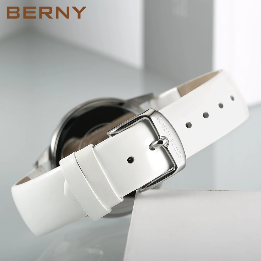 BERNY Women's Watch Japan Quartz Movement Ladies Calendar Window Leather Strap Wristwatch Clock for Woman Casual Waterproof - Image 6