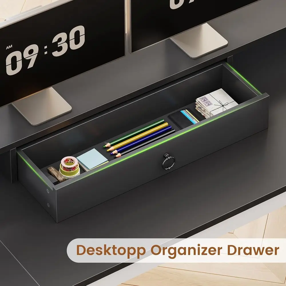63-inch L-Shaped Desk with Drawers, Office Desk with File Storage, Wooden Computer Desk with Storage, Home Office Desk with Moni - Image 5