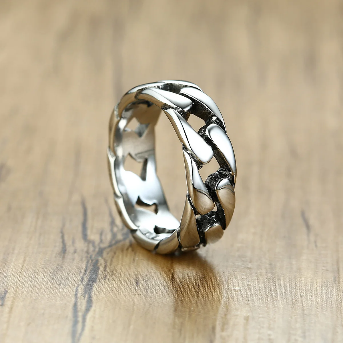 Man Vintage Oxidized Stainless Steel Rings Links Shaped Finger Band, Punk Rock Alliance Father Boyfriend Valentine's Day Gift - Image 4