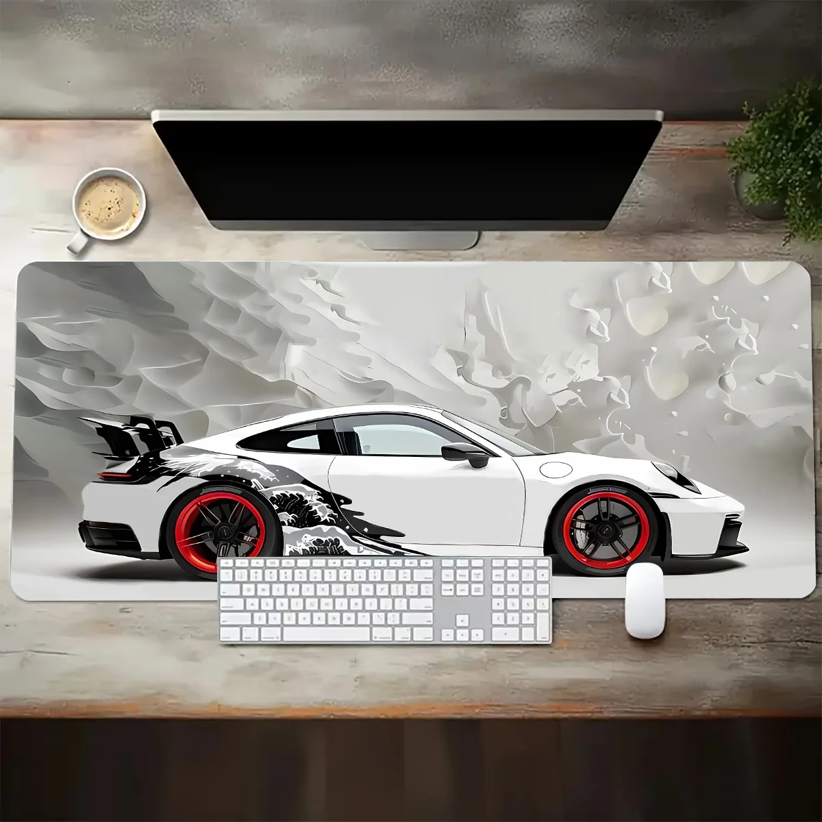 Large White Sports Car Design Gaming Mouse Pad Anti-Slip Rubber Base Extended Desk Mat for Gamer Office Use Computer Accessories - Image 9