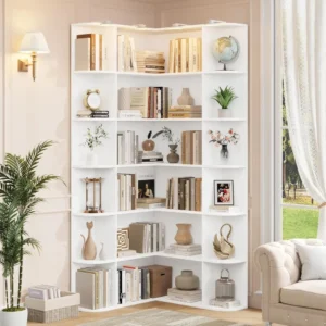 6-Tier Corner Bookshelf, Tall Wooden L-Shaped Bookcases with Open Storage for Books and Display