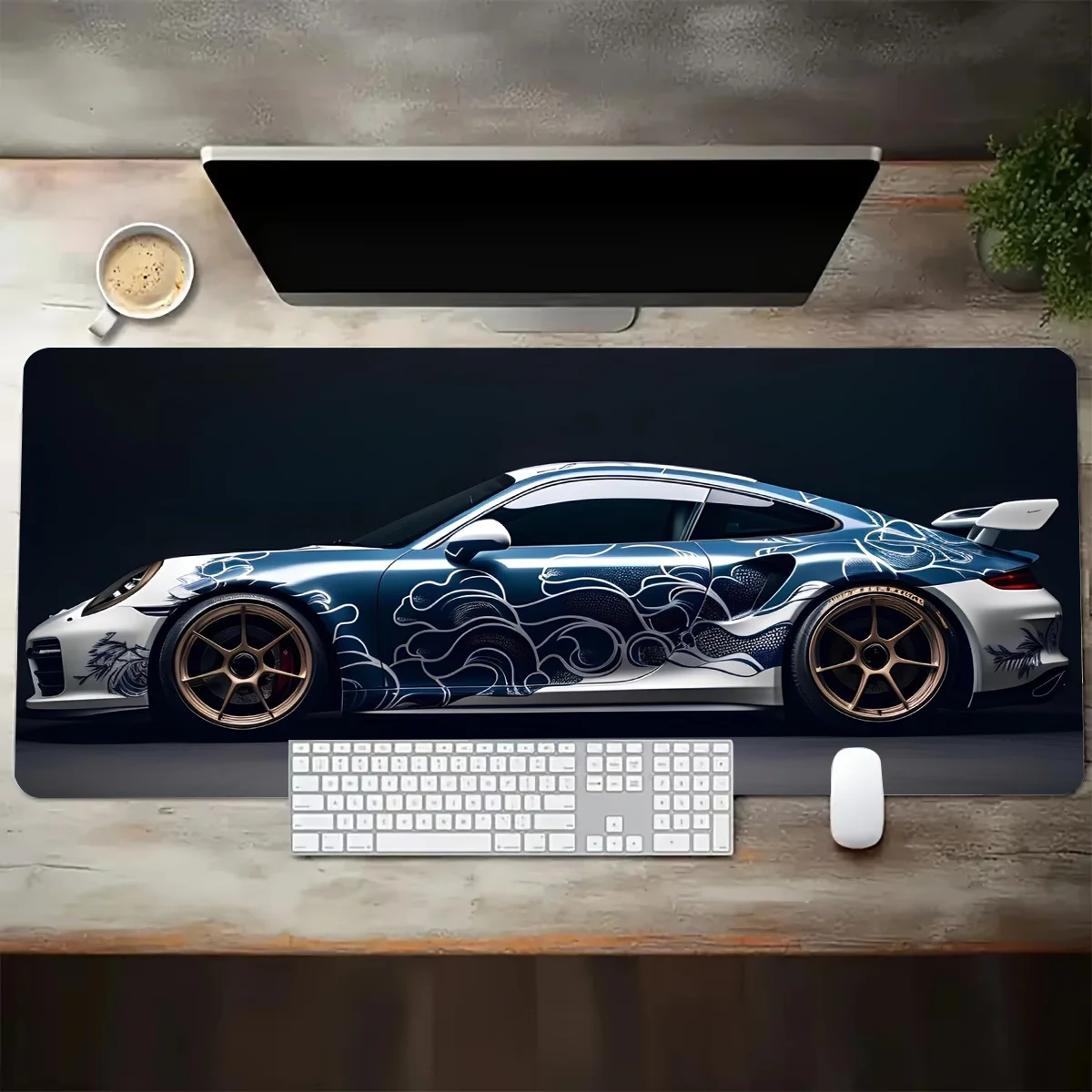 Large White Sports Car Design Gaming Mouse Pad Anti-Slip Rubber Base Extended Desk Mat for Gamer Office Use Computer Accessories - Image 12