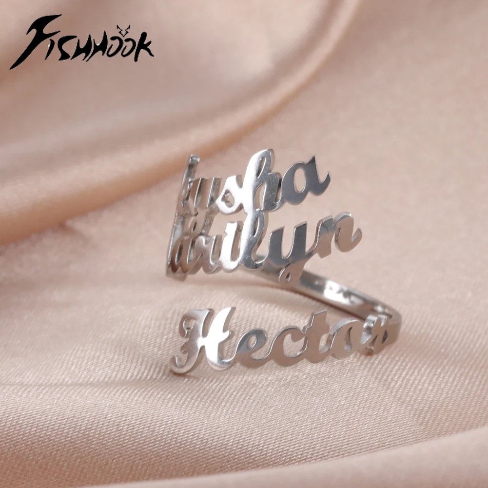 Custom Double First Name Finger Ring For Women Men Personalized Couple Family Gift Gold Color Stainless Steel Metal Jewelry - Image 2