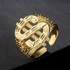 New Luxury Golden Letter Ring Men Gold-plated Dollar US Ring Hip Hop Rock Party Accessory