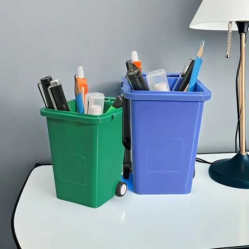 1pc Portable Mini Office Desk Trash Bin Pen Holder - Office Supplies Storage - Image 3