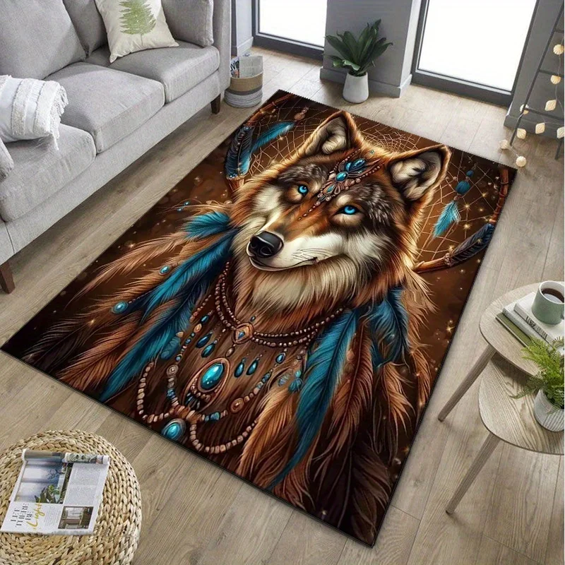 Office Chair Rug Bohemian Wolf Dreamcatcher Indoor Rug: A Unique Home Decor Gift for Friends and Family Indoor mat - Image 2