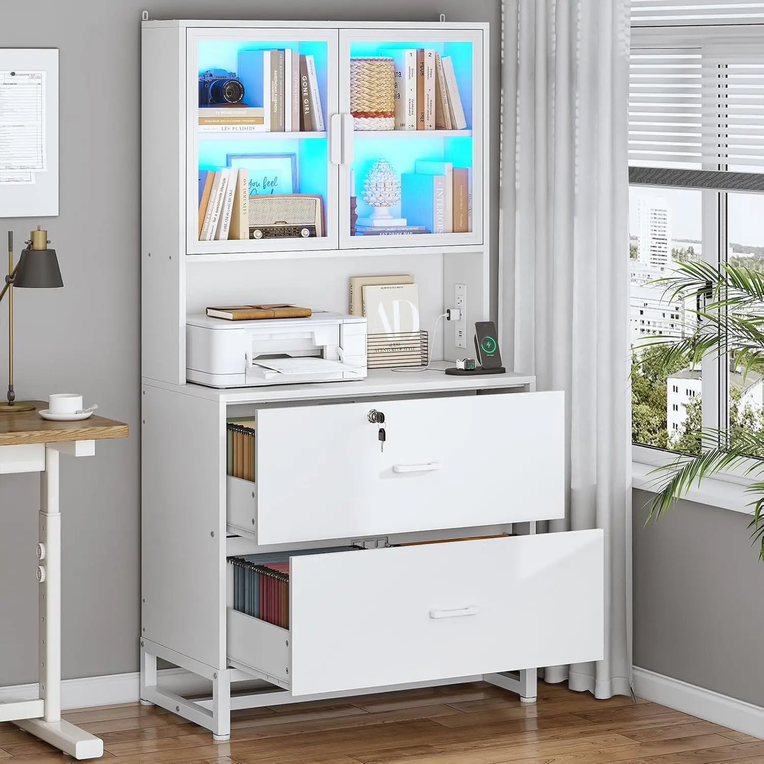 2 Drawer Wood File Cabinet with Lock And Charging Station Filing Cabinet for Letter Legal A4 Size Customized Office Furniture - Image 7