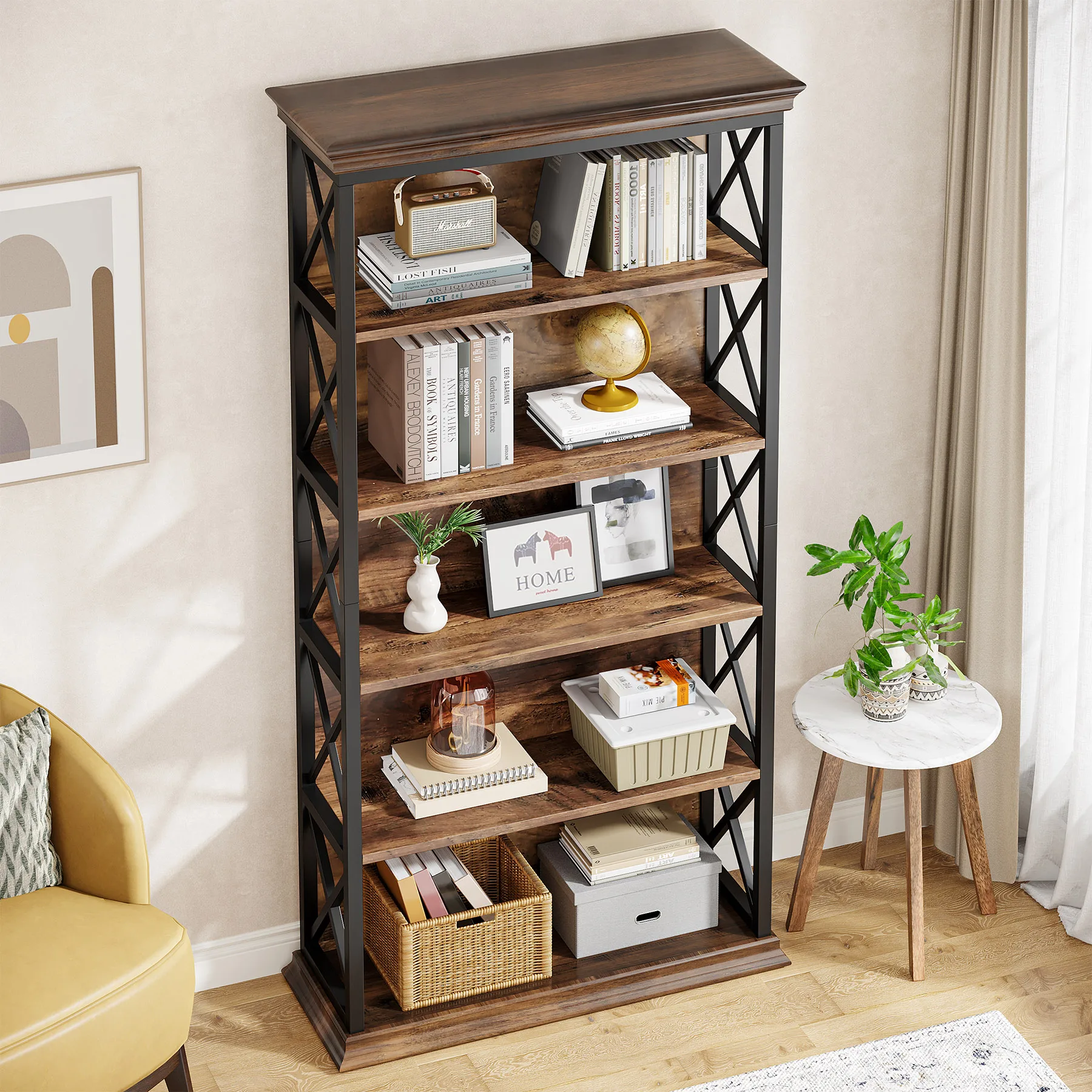 Tribesigns 6-Tier Bookcase, 71 Inches Industrial Bookshelves and Bookcases, Floor Standing 5 Shelf Display Storage Shelves - Image 4