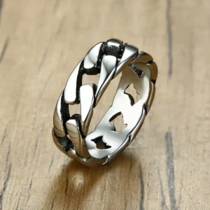 Man Vintage Oxidized Stainless Steel Rings Links Shaped Finger Band, Punk Rock Alliance Father Boyfriend Valentine's Day Gift