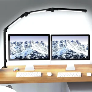 LED Desk Lamp with Clamp Flexible 4 sections Swing Arm Three light sources desk light, 4 Color Modes & 5 Brightness