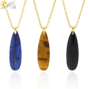 Water Drop Crystal Necklace for Women Natural Stone Faceted Bead Pendant Gold Color Stainless Steel Chain Necklaces Jewelry H703
