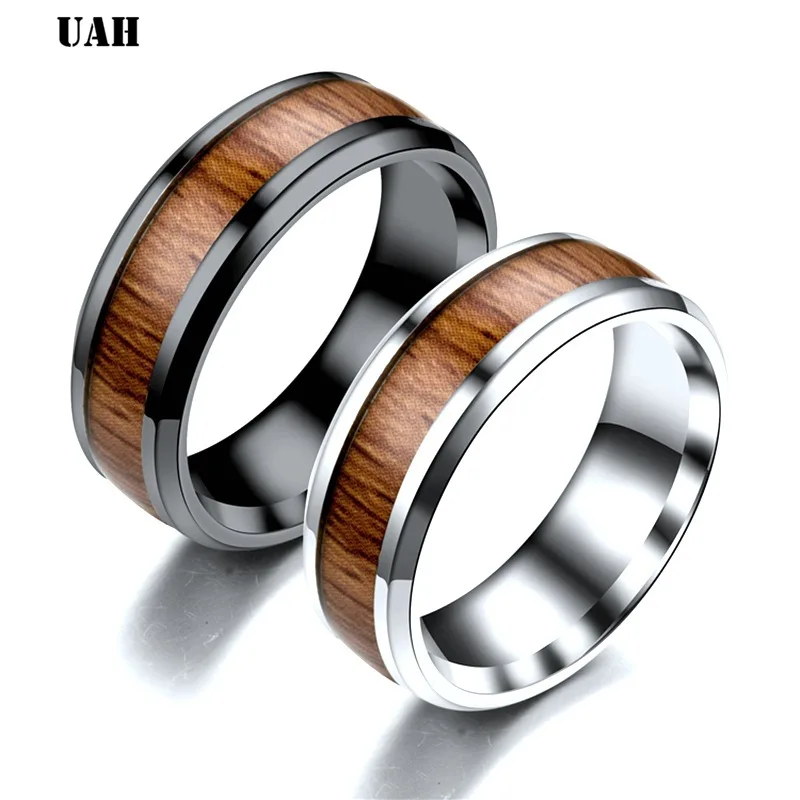 UAH Wood Grain Polishing Men Rings Middle 100% Tungsten Carbide Wedding Bands Multi-size Anillos para hombres Pierscienie - Image 2