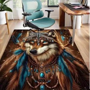 Office Chair Rug Bohemian Wolf Dreamcatcher Indoor Rug: A Unique Home Decor Gift for Friends and Family Indoor mat