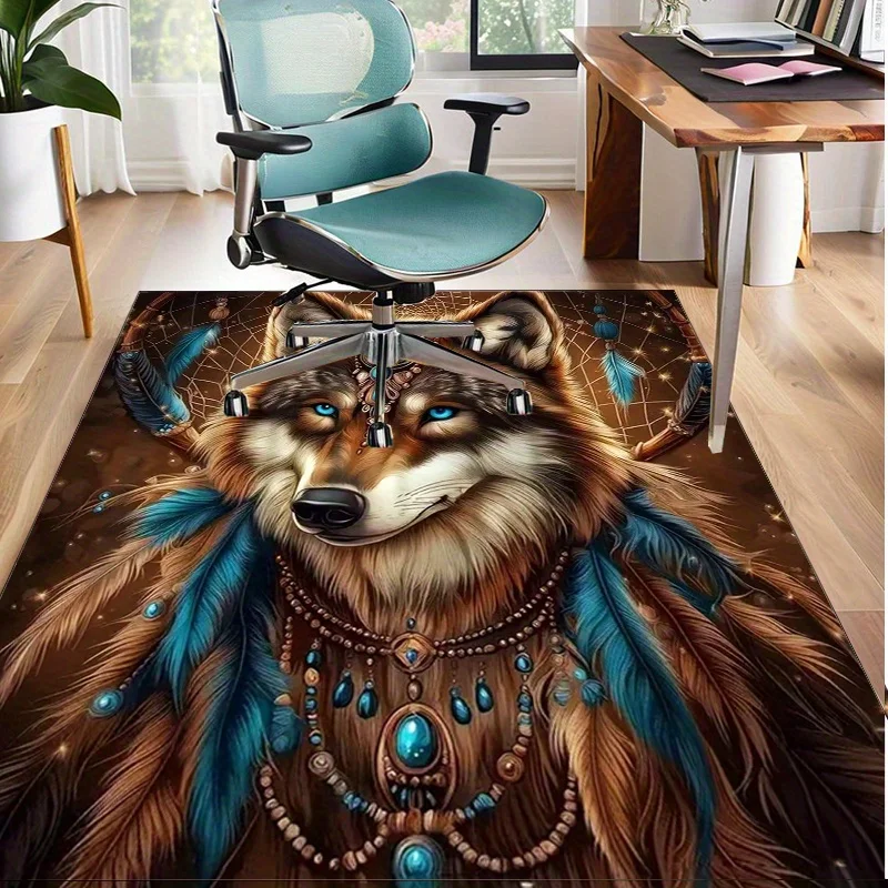 Office Chair Rug Bohemian Wolf Dreamcatcher Indoor Rug: A Unique Home Decor Gift for Friends and Family Indoor mat