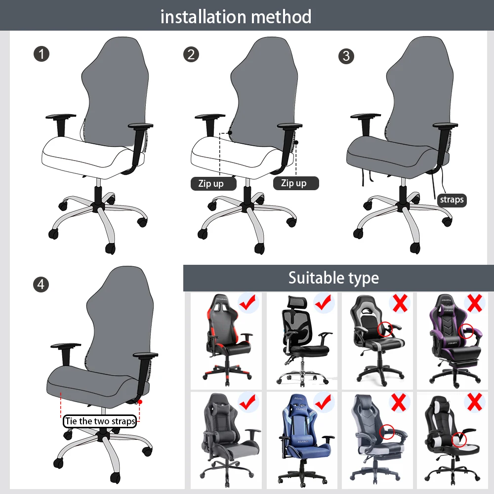 4pcs Gaming Chair Covers With Armrest Spandex Splicover Office Seat Cover For Computer Armchair Protector Cadeira Gamer - Image 6