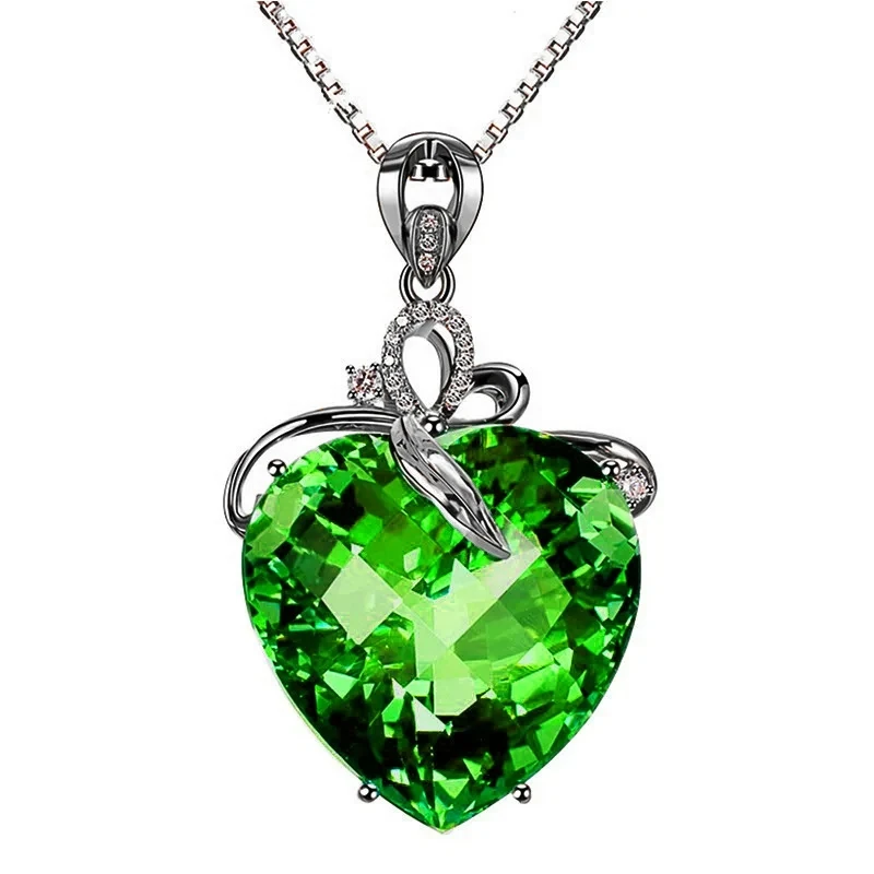 HuiSept 925 Silver Jewelry Necklace Heart Shape Emerald Zircon Gemstone Pendant for Women Wedding Engagement Party Accessories - Image 7