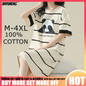100% COTTON! M-4XL Plus Size Summer Women Nightgown Brand New Anti-bacterial HQ Nightdress Short Sleeves Sleepshirt Casual Dress