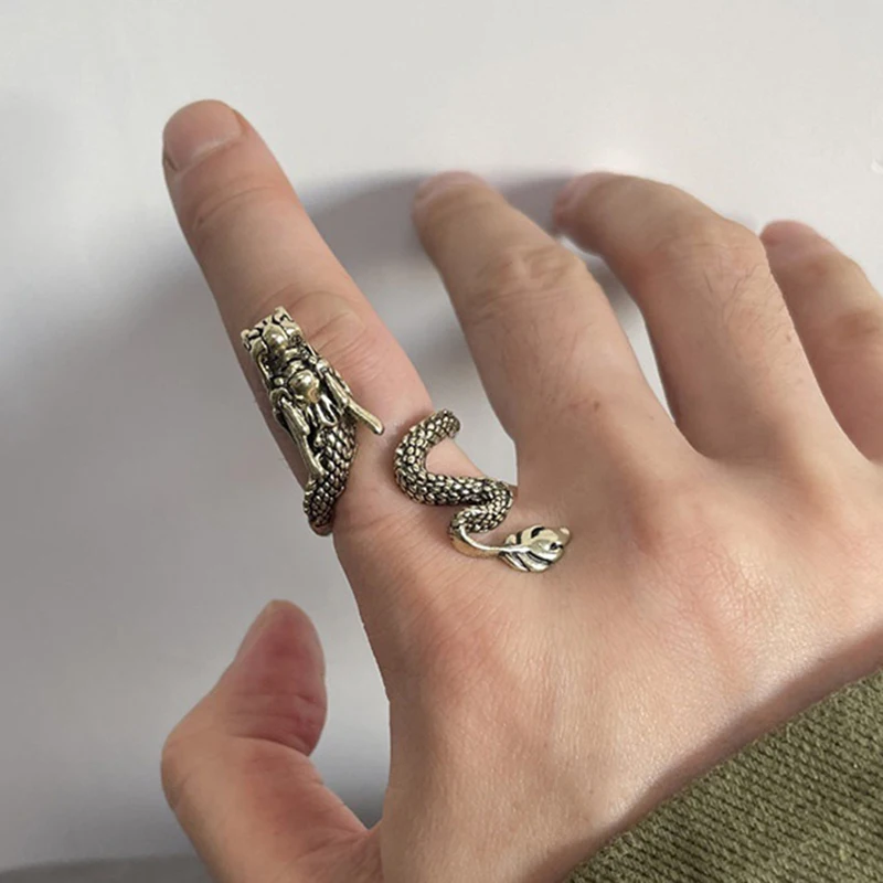 Vintage Personality Gold-Plated Cigarette Holder Ring of Cigarette Holder Bracket Chinese Dragon Rings for Men Party Jewelry - Image 6