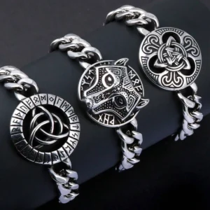 Medieval Norse Viking Rune Wolf Bracelet Man Stainless Steel Valknut Witch Knot Compass Bracelet for Men Scandinavian Jewelry