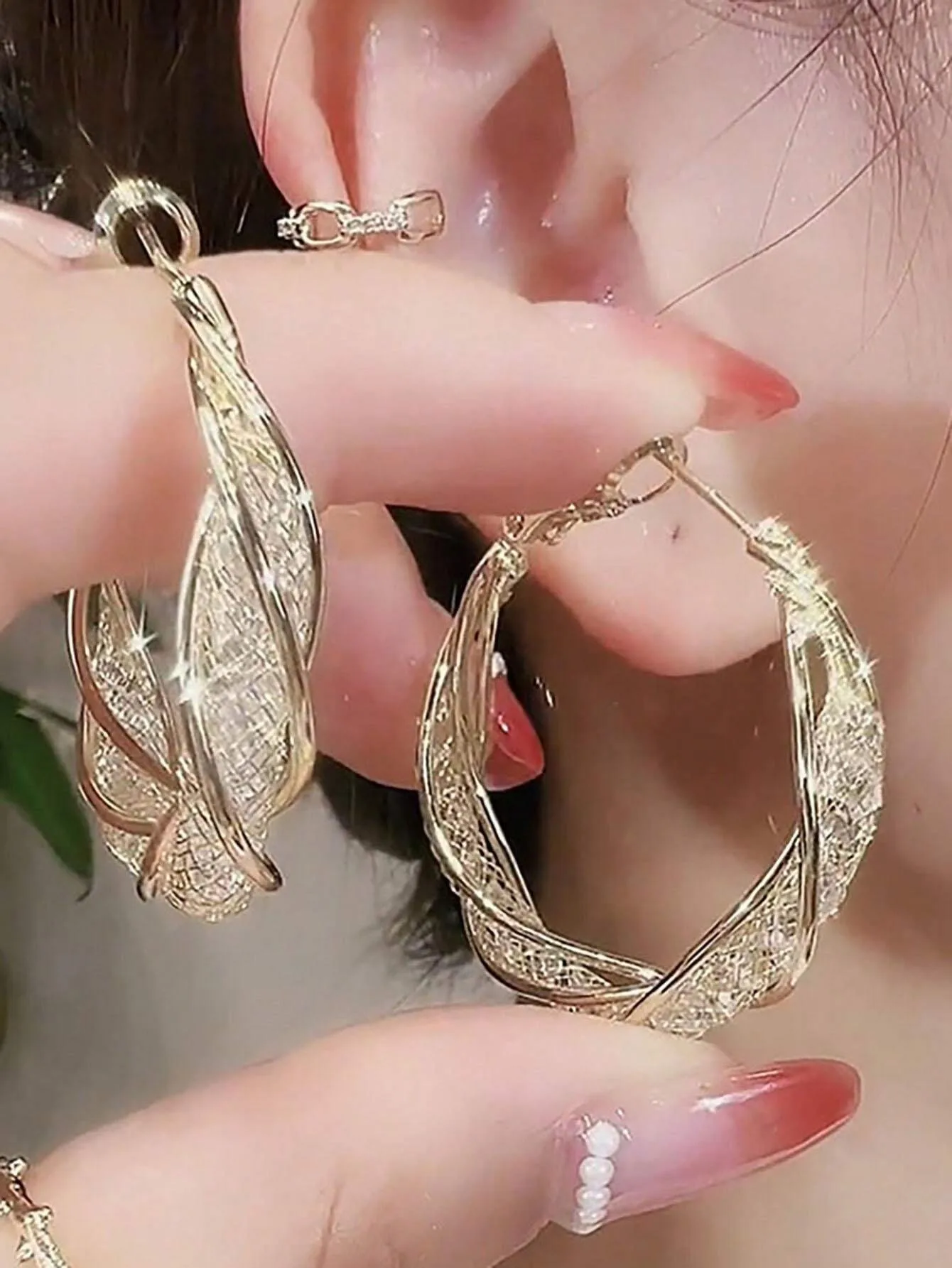 Gorgeous Intertwined Gold Color Hoop Earrings With Intricate Mesh Stylish Style Earrings For Women Party Gift Jewelry - Image 6